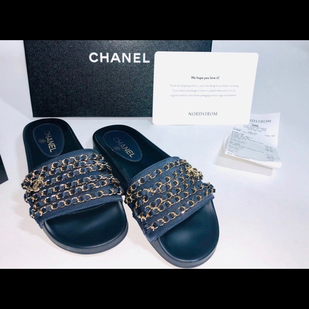 Navy Blue Chanel Slides